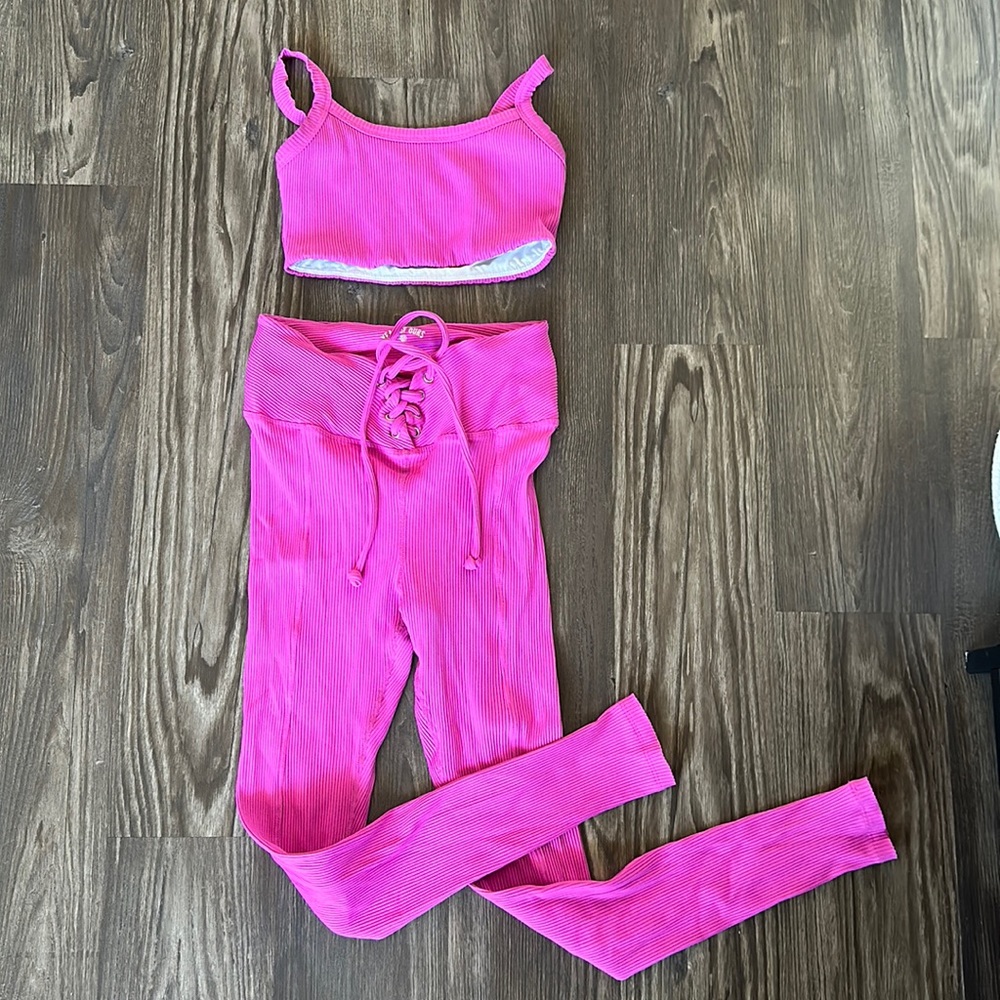 Year of Ours Pink Ribbed Football Legging & Bralette Set -can be sold separate